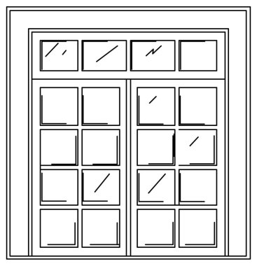 Bir yerleşim yerindeki kare cam bir pencerenin çizimi.