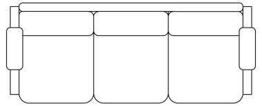 Genellikle oturma odasında kullanılan üç koltuklu bir koltuğun vektör tasarımı taslağı.