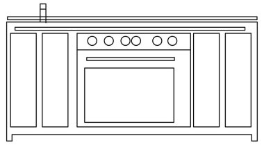 Yemek pişirmek ve pişirmek için bir aracın vektör tasarımı taslağı