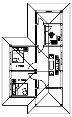 Klasik bir evin kat planlarının ve çatı planlarının vektör tasarımı çizimi veya görüntüsü