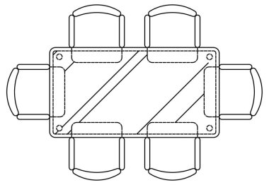 Dikdörtgen bir yemek masası çiziminin vektör tasarımı