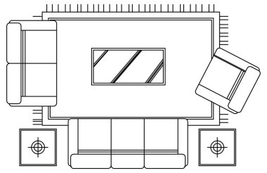 Oturma odası halısı ve kanepenin vektör tasarımı.