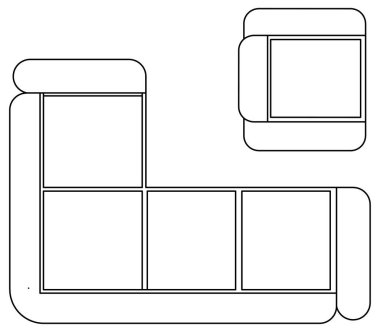 Vektör tasarımı, uzun bir kanepe ve tek koltuklu bir çizim.