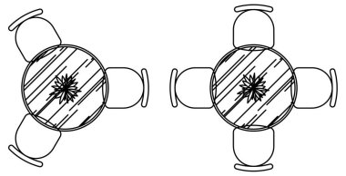 Yuvarlak masa ve sandalye tasarımı çizimi