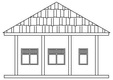 Basit tip 36 ev çizimi vektör tasarımı sağ kenar görünümü