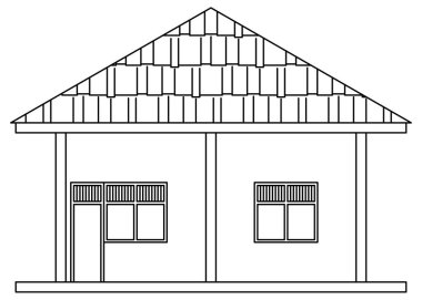 Minimalist bir evin veya tip 36 evin ön görüntüsünün vektör tasarımı çizimi