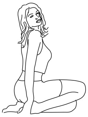 Oturan güzel bir kadının vektör tasarımı çizimi