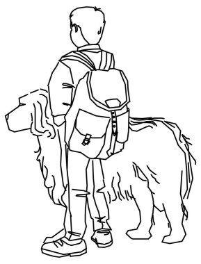 Bir adamın vektör tasarımı ve büyük bir köpek taslağı.