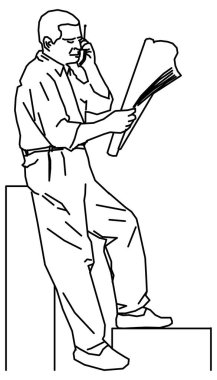 Telefondaki kişinin robot resmini çizen ve gazete okuyan vektör tasarımı.