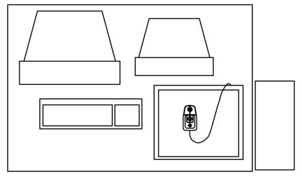 带电视和计算机的书桌的矢量设计草图 — 图库矢量图片