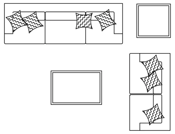 Vector Design Σκίτσο Ενός Χαλαρωτικού Καναπέ Και Ξύλινο Τραπέζι — Διανυσματικό Αρχείο