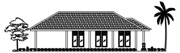 Dibujo Diseño Vectorial Vista Lateral Derecha Casas Residenciales Jardines Alrededor — Vector de stock