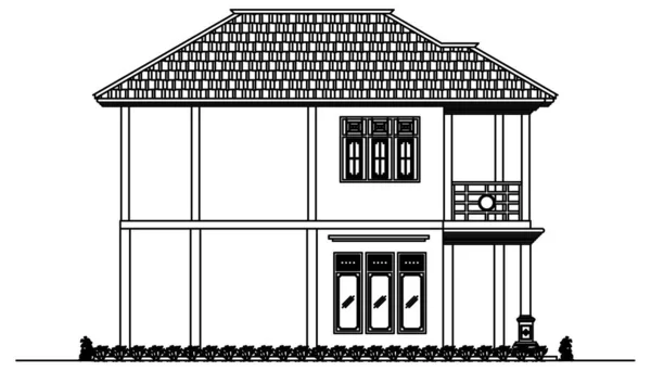 Vektor Entwurfsskizze Eines Einfachen Zweistöckigen Wohnhauses Mit Dach — Stockvektor