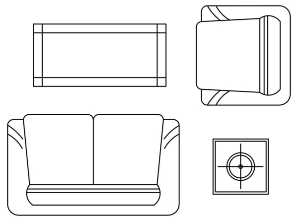 软沙发和方桌的矢量设计草图 — 图库矢量图片