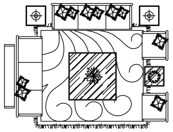 Векторний Дизайн Ескіз Плюшевого Дивана Килима Гарне Кріплення — стоковий вектор