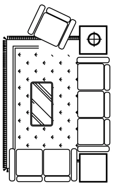 Desenho Desenho Vetorial Sofá Simples Tapete Calçado —  Vetores de Stock