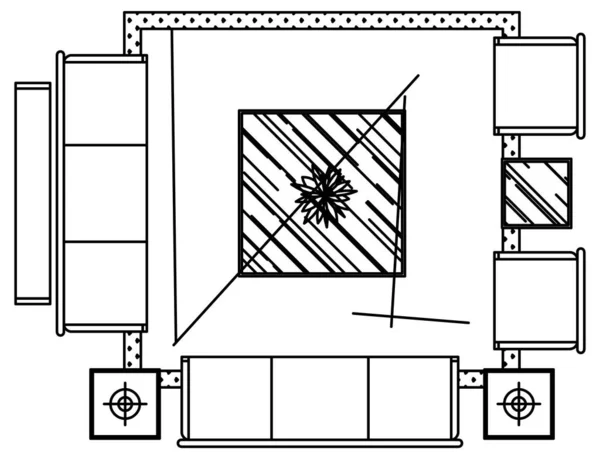 Esquisse Vectorielle Canapé Tapis Une Table Milieu — Image vectorielle