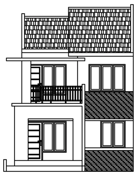 Vector Design Sketch Single House Seen Front House — Stock Vector