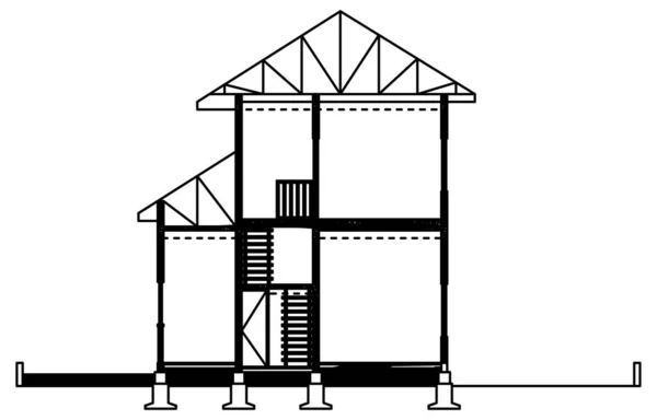 Векторный Дизайн Эскиза Простого Двухэтажного Дома — стоковый вектор
