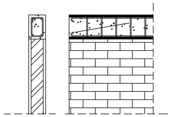 Diseño Vectorial Boceto Pared Ladrillo Lado Frente — Archivo Imágenes Vectoriales