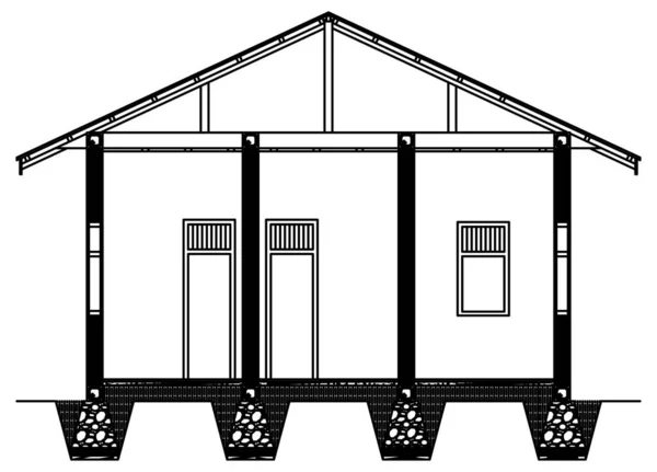 Conception Vectorielle Croquis Une Maison Montrant Ses Portes Fenêtres Fondations — Image vectorielle