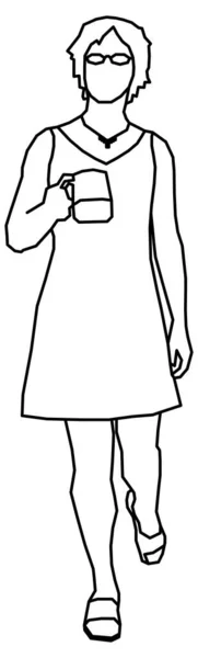 Векторный Дизайн Эскиза Девушки Подростка Кофе — стоковый вектор
