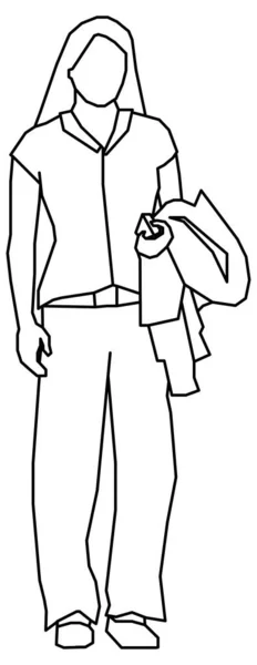 一个穿着夹克站着的少女素描的矢量设计 — 图库矢量图片