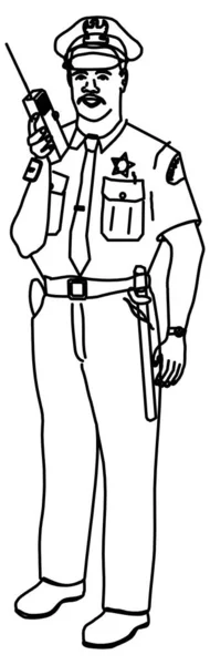 Disegno Vettoriale Uno Schizzo Poliziotto Che Parla Alla Radio Telefono Grafiche Vettoriali