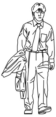 Ceket giyen ve yürüyen bir adamın robot resmini çizen vektör tasarımı