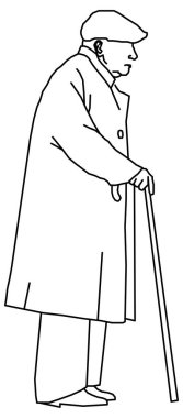 Bir büyükbabanın konserve kutusuyla yürürken çizdiği vektör tasarımı.