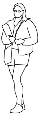 Elinde kitap tutan bir kadının vektör tasarımı.