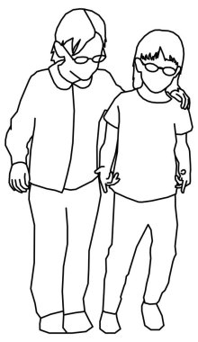 Birbirini kucaklayan iki çocuğun vektör tasarımı çizimi