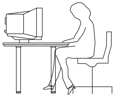 Bilgisayar kullanmayı öğrenen bir kişinin çiziminin vektör tasarımı