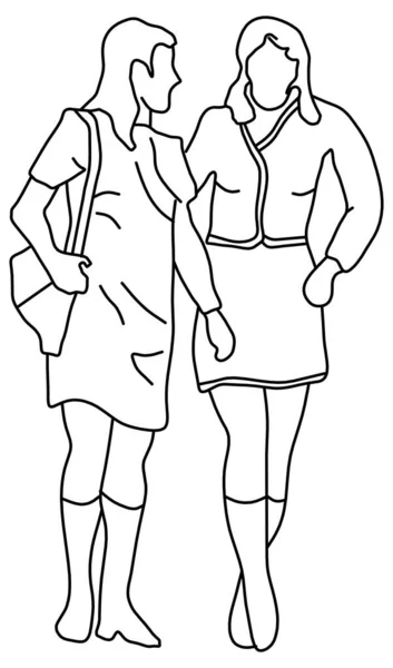 Diseño Vectorial Boceto Dos Mujeres Hablando Casualmente — Vector de stock