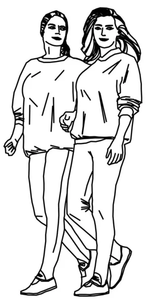 Diseño Vectorial Boceto Dos Mujeres Haciendo Deporte — Vector de stock
