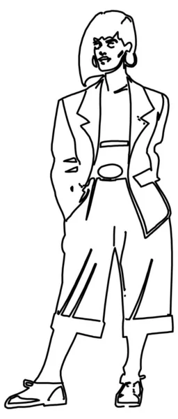 怒りのポーズをとる女性のスケッチのベクトルデザイン — ストックベクタ