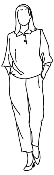 一个单独站立的妇女的草图的矢量设计 — 图库矢量图片