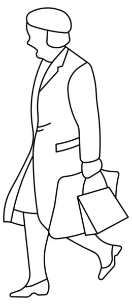 Diseño Vectorial Del Boceto Una Persona Caminando Llevando Bolsas Compras — Vector de stock