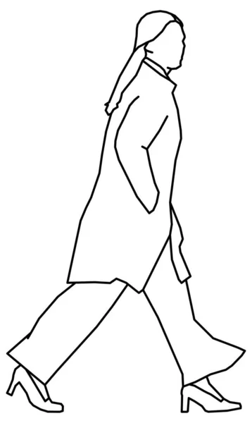 Progettazione Vettoriale Uno Schizzo Una Donna Che Cammina Tranquillamente — Vettoriale Stock