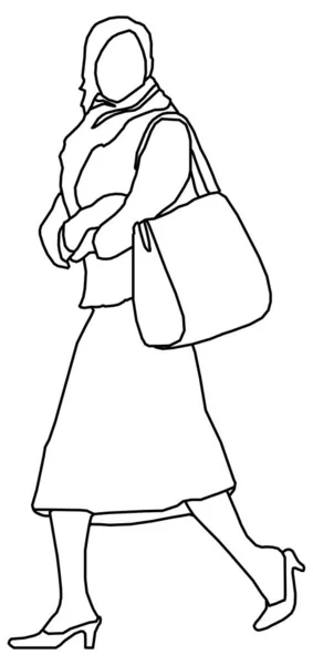 Desenho Esboço Vetorial Uma Mulher Andando Enquanto Olha — Vetor de Stock