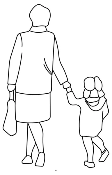 Diseño Vectorial Del Boceto Una Madre Sosteniendo Mano Hijo — Vector de stock