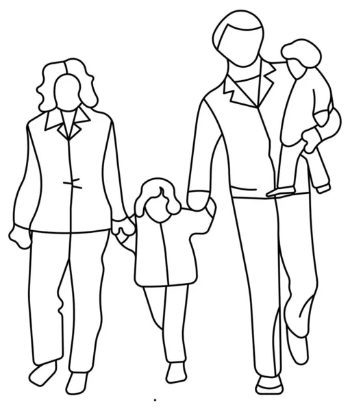 Diseño Vectorial Del Boceto Marido Una Esposa Sus Dos Hijos — Vector de stock