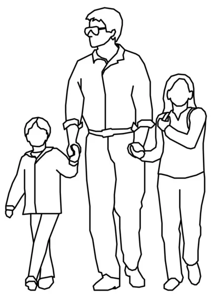 Diseño Vectorial Del Boceto Del Padre Sus Dos Hijos — Vector de stock