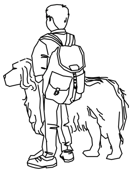 Desenho Vetorial Esboço Uma Criança Com Uma Bolsa Cão — Vetor de Stock