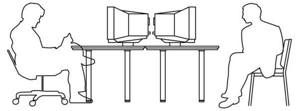 Vektordesign Von Zwei Personen Und Computerskizze — Stockvektor