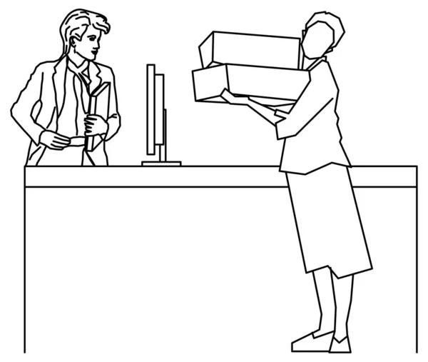 Desenho Vetor Esboço Uma Pessoa Que Transporta Arquivo Recepcionista — Vetor de Stock