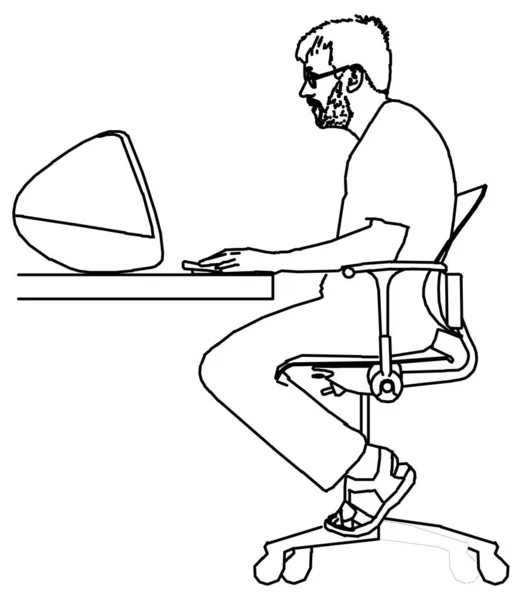 Векторный Дизайн Эскиза Человека Играющего Компьютере — стоковый вектор