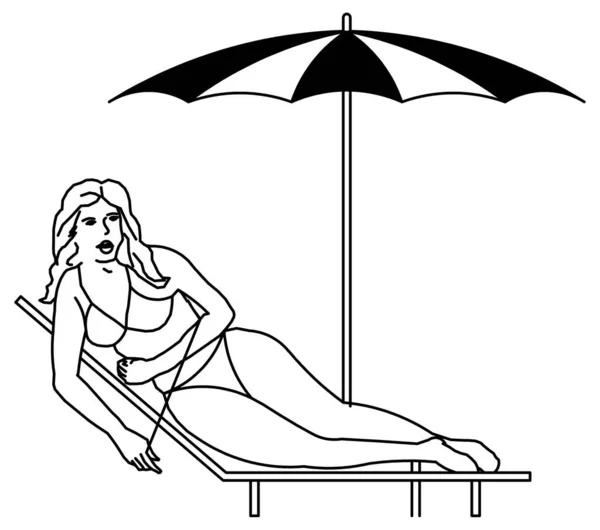 Vector Design Sketch Woman Sunbathing Beach — Stock Vector