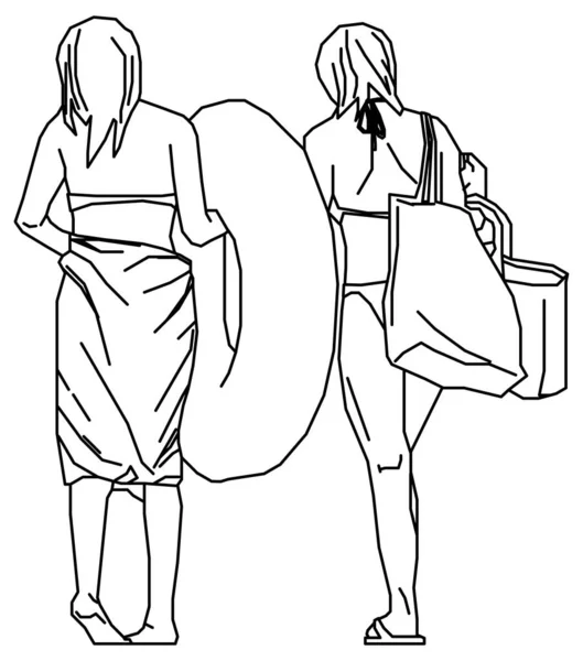 Desenho Vetorial Esboço Duas Mulheres Indo Para Mergulho — Vetor de Stock