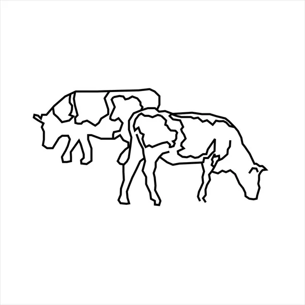 Croquis Vectoriel Deux Vaches Mangeant — Image vectorielle